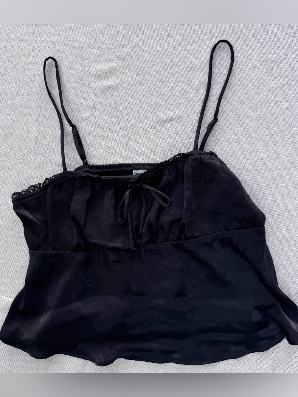 NWT No Boundaries Black Y2K Babydoll Tank Top Spaghetti Strap Tie Front Cami